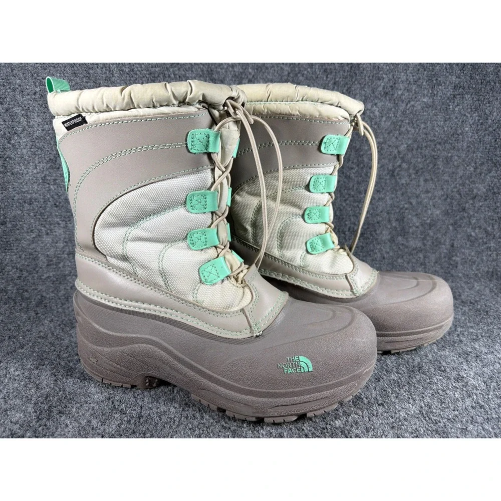 The North Face Alpenglow Winter Boots Taupe Mint Green Waterproof Snow Boot